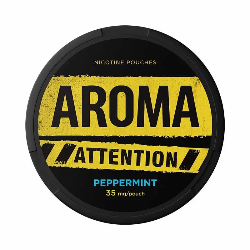 AROMA Attention Peppermint 35mg nicotine pouches with peppermint flavour.