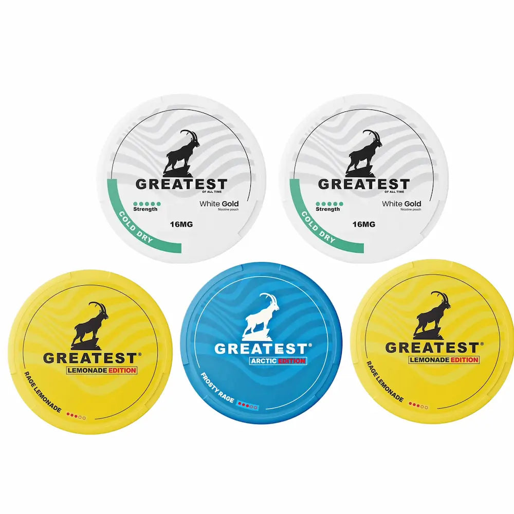 bundle of 5 greatest nicotine pouches UK mint and citrus flavours multipack deal