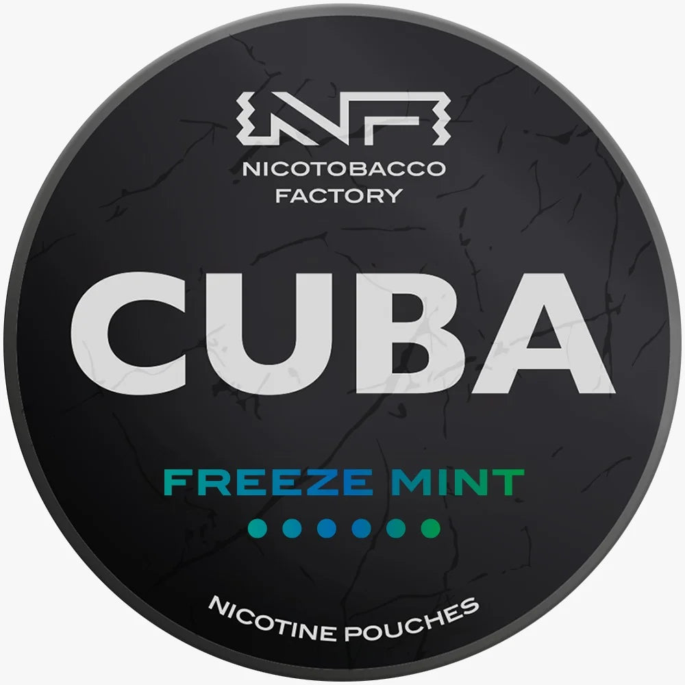CUBA Blackline Freeze Mint 43mg nicotine pouches UK, freezing mint flavour, 20 slim pouches per can
