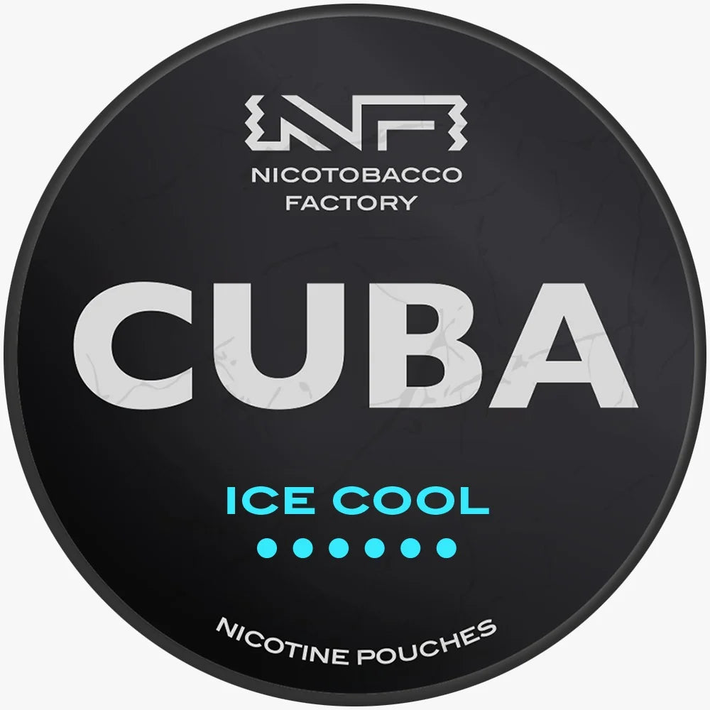 CUBA Blackline Ice Cool 43mg nicotine pouches UK, icy menthol mint flavour, 20 slim pouches per can