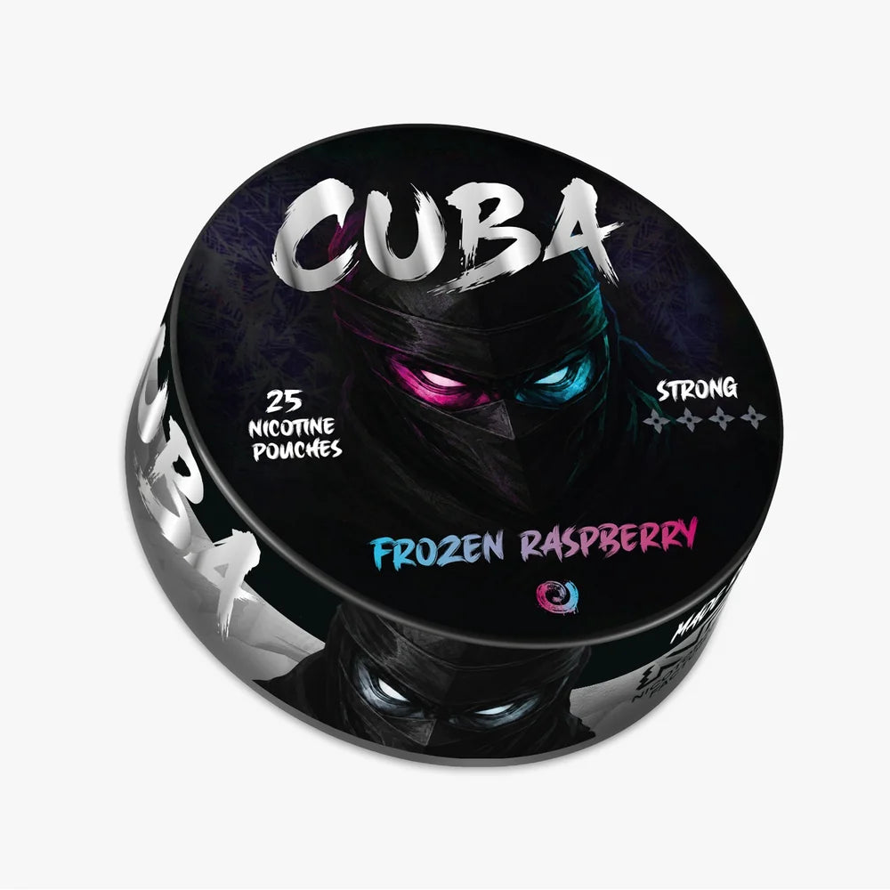 CUBA Ninja Frozen Raspberry 30mg nicotine pouches UK, raspberry flavour with icy cooling, 25 slim pouches per can