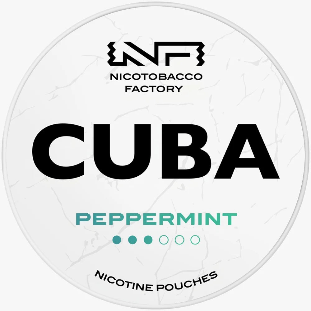 CUBA Whiteline Peppermint 16mg nicotine pouches UK, classic peppermint flavour, 20 slim pouches per can