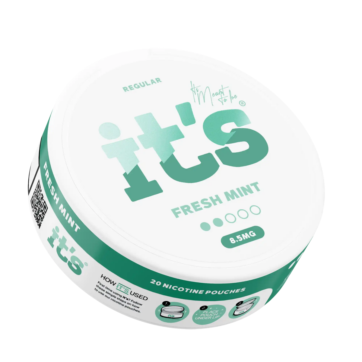 It’s Fresh Mint 8.5mg nicotine pouch can at an angle, clean, smooth mint flavour