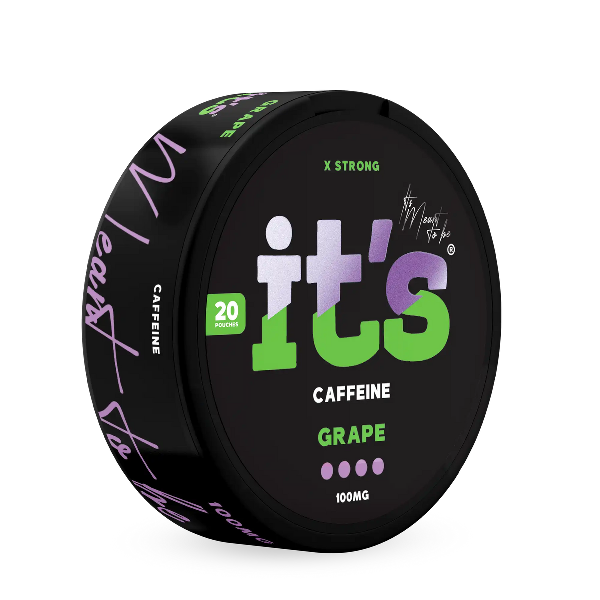 Tilted It’s Grape 100mg caffeine can showing the Grape flavour and 100mg per pouch