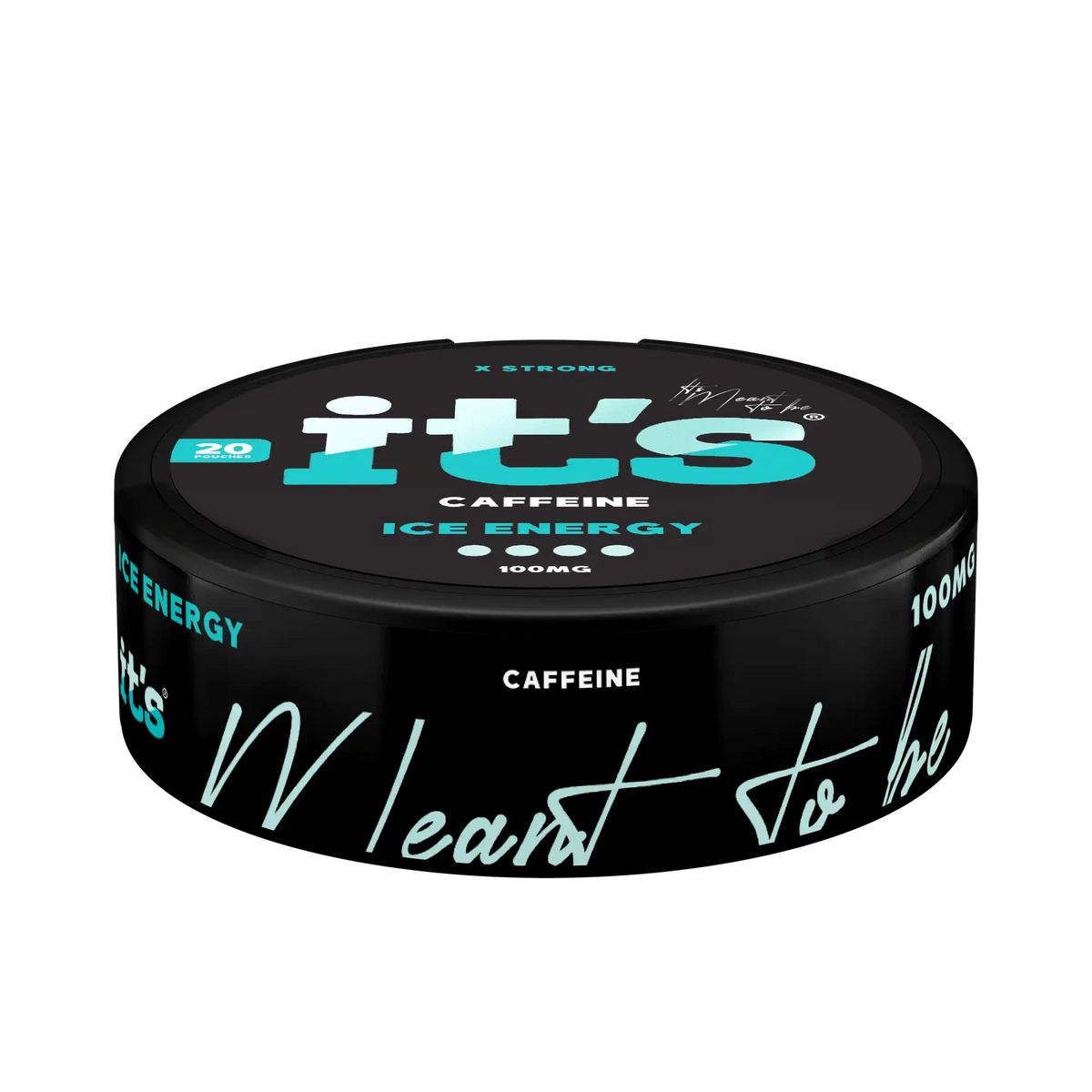 Side of the It’s Ice Energy 100mg caffeine can, 20 nicotine-free caffeine pouches