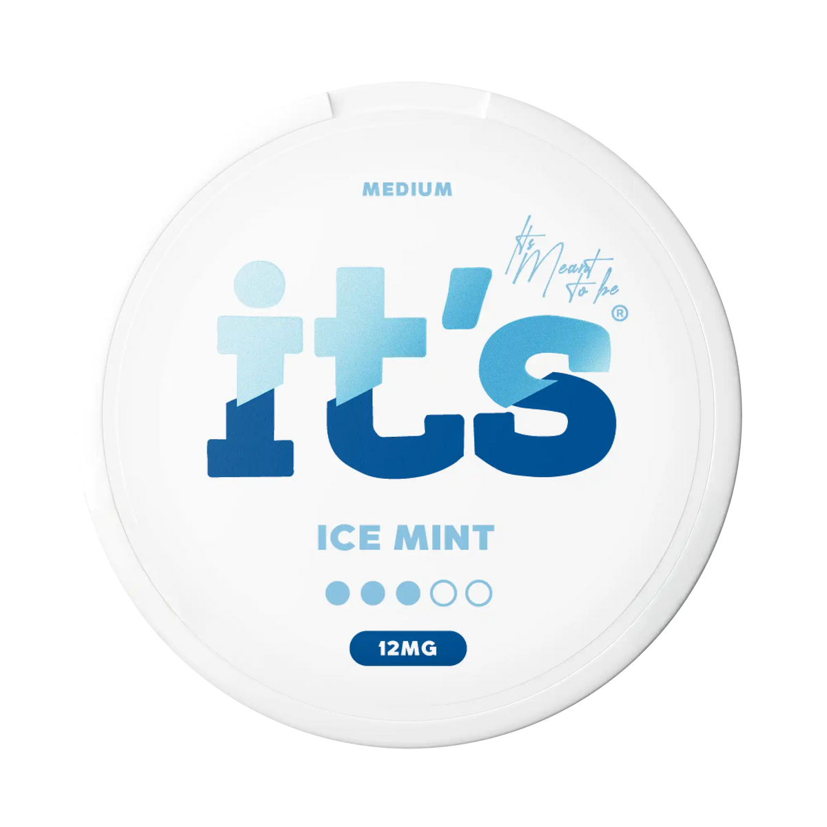 It’s Ice Mint 12mg nicotine pouches UK, front of the can with the Medium strength label