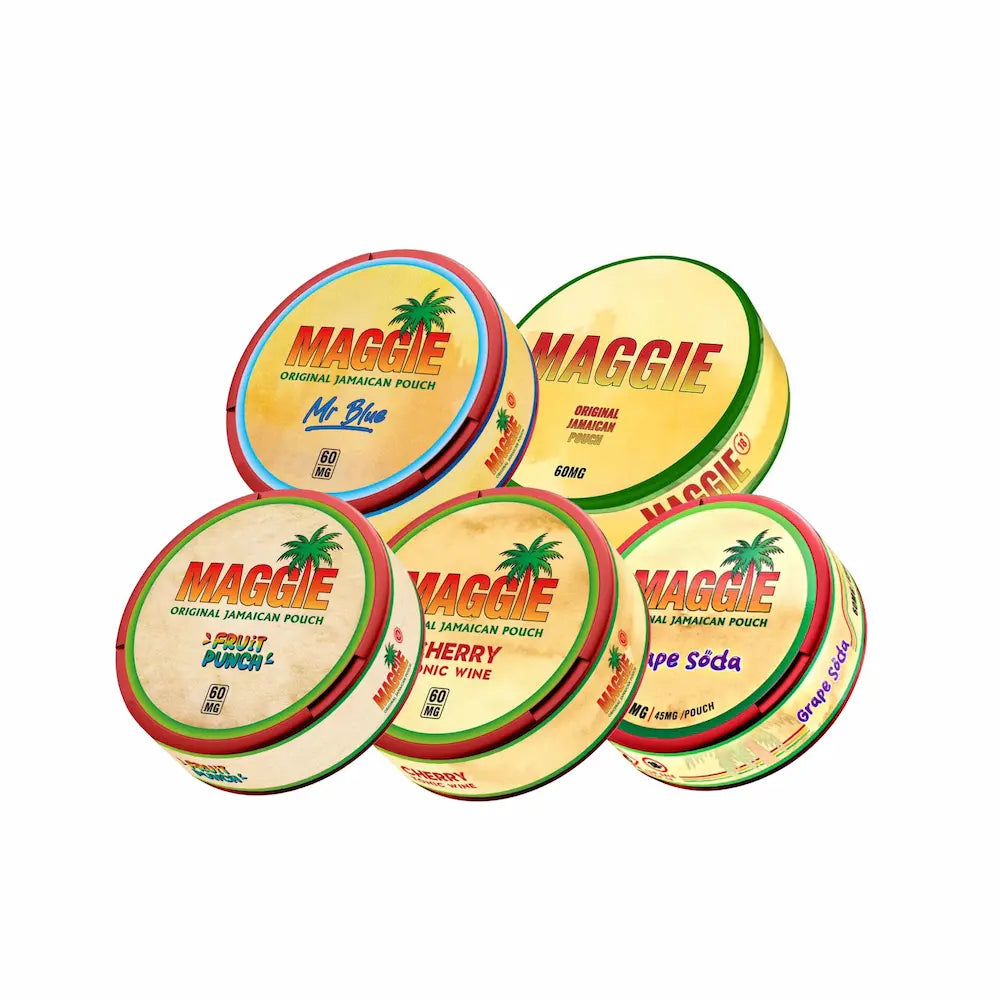 MAGGIE bundle of 5 strong nicotine pouches 60mg flavours UK