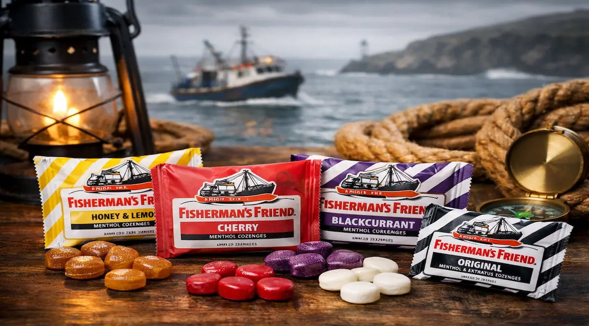 Fisherman’s Friend lozenges UK collection with menthol and fruit flavours displayed together