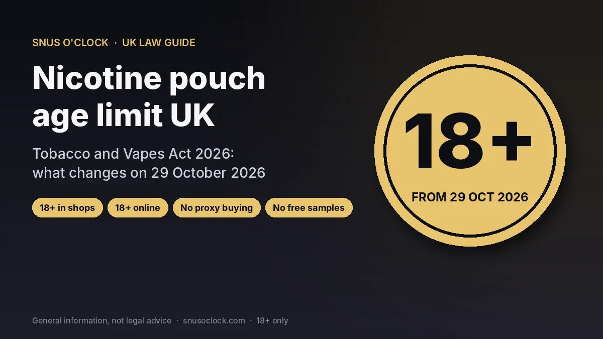 UK nicotine pouch age limit: 18 and over from 29 October 2026 under the Tobacco and Vapes Act, including online sales