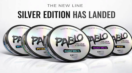 Pablo Silver Edition nicotine pouches full range 10.15mg UK spearmint kiwi grape ice blueberry peach ice flavours