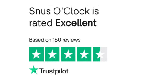 Snus O Clock Trustpilot profile showing 4.5 rating from 159 reviews UK nicotine pouches store