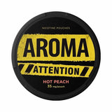 AROMA Attention Hot Peach 35mg nicotine pouches with hot peach flavour.