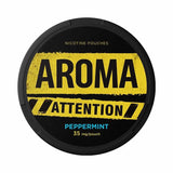 AROMA Attention Peppermint 35mg nicotine pouches with peppermint flavour.
