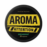 AROMA Attention Spearmint 50mg nicotine pouches with spearmint flavour.
