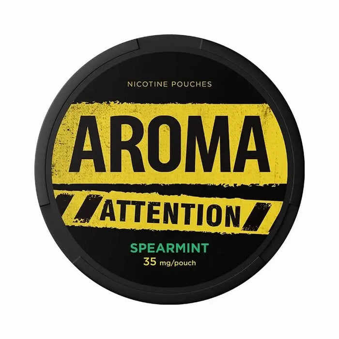 AROMA Attention Spearmint 50mg nicotine pouches with spearmint flavour.
