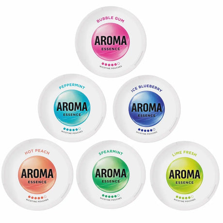 Bundle of 6 AROMA Essence 20mg nicotine pouches, mixed flavours, tobacco-free