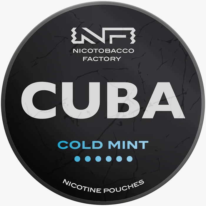 CUBA Blackline Cold Mint 43mg nicotine pouches UK, crisp cool mint flavour, 20 slim pouches per can