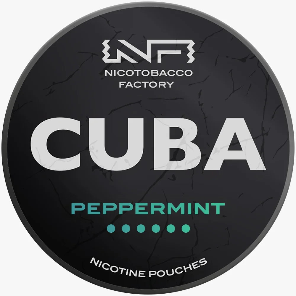 CUBA Blackline Peppermint 43mg nicotine pouches UK, classic peppermint flavour, 20 slim pouches per can