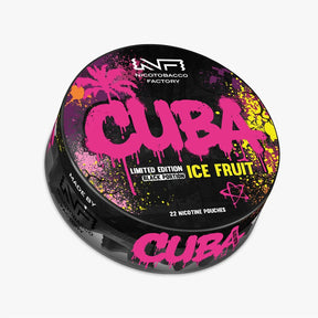 CUBA Limited Edition Ice Fruit Black Portion 30mg nicotine pouches UK, tropical fruit flavour with icy cooling, 22 slim pouches per can