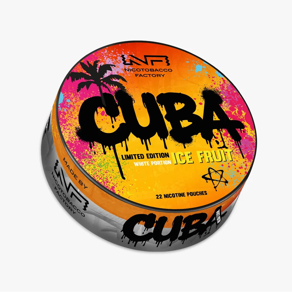 CUBA Limited Edition Ice Fruit White Portion 30mg nicotine pouches UK, tropical fruit flavour with icy cooling, 22 slim pouches per can