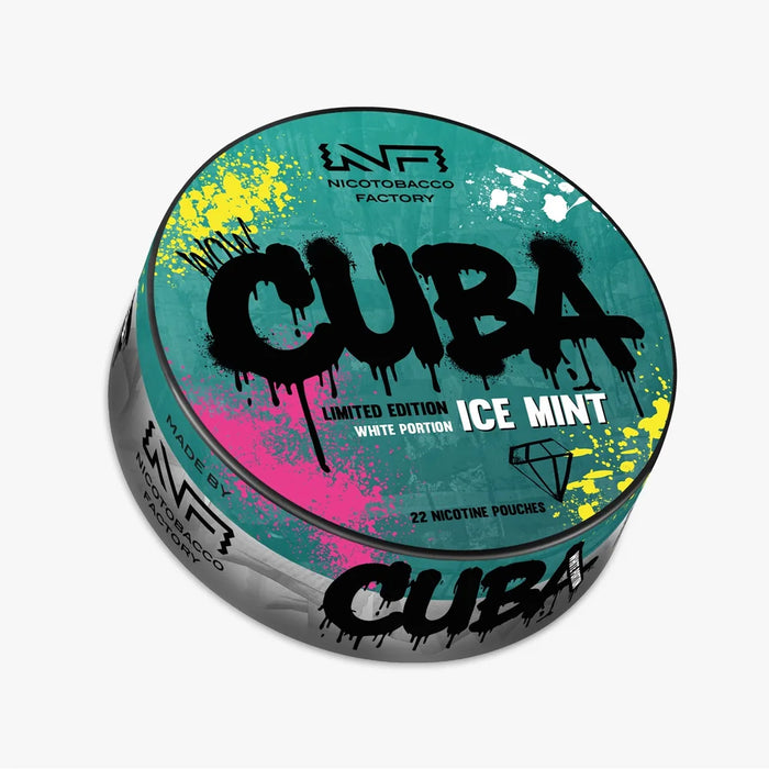 CUBA Limited Edition Ice Mint White Portion 30mg nicotine pouches UK, fresh mint flavour with icy cooling, 22 slim pouches per can