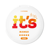 It’s Mango 20mg nicotine pouches UK, front of the can with the X Strong strength label