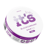 It’s Blackcurrant 12mg nicotine pouch can at an angle, rich, tangy blackcurrant flavour