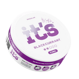 It’s Blackcurrant 8.5mg nicotine pouch can at an angle, rich, tangy blackcurrant flavour