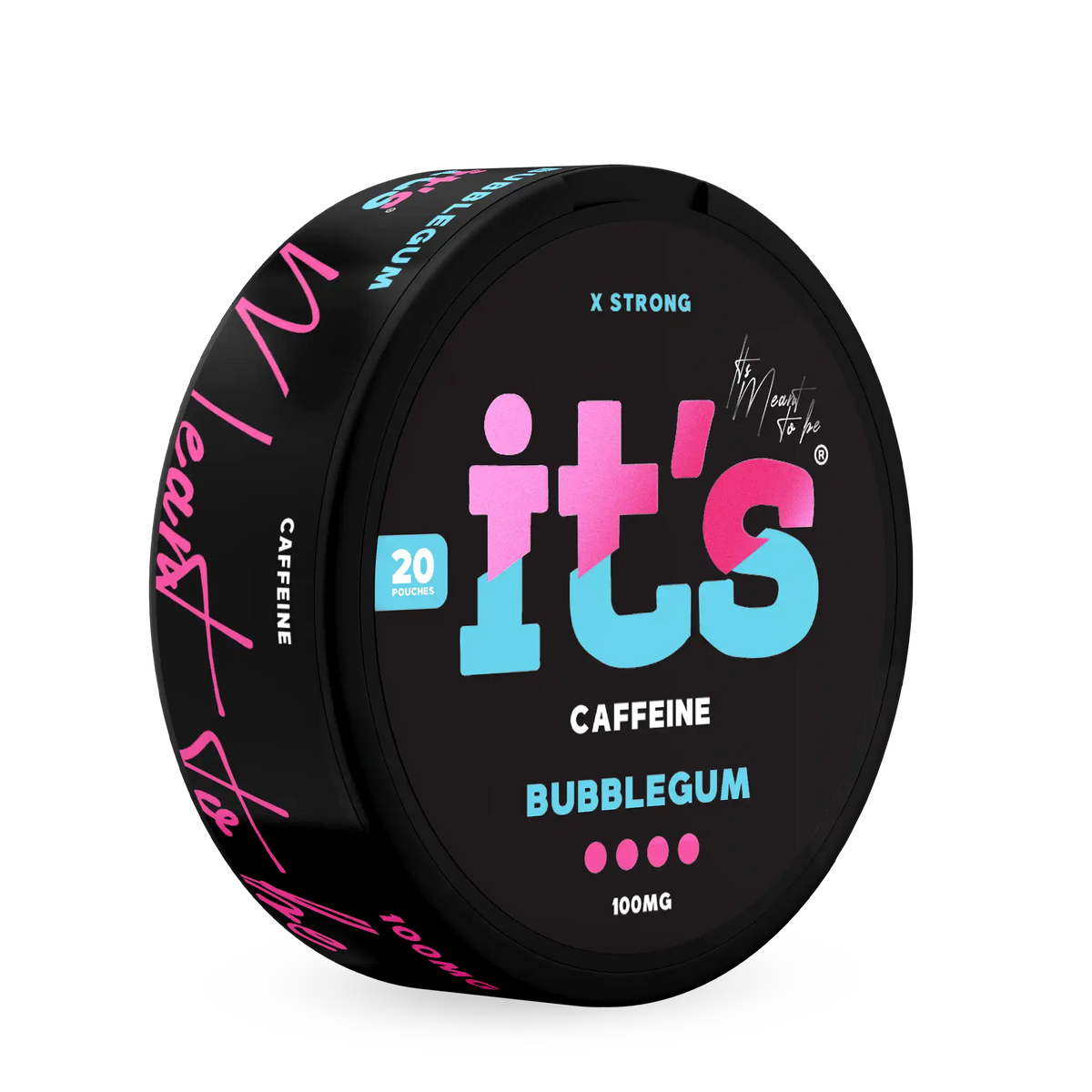 Tilted It’s Bubblegum 100mg caffeine can showing the Bubblegum flavour and 100mg per pouch