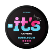 It’s Bubblegum 100mg caffeine pouches UK, front of the can with the X Strong 100mg caffeine label
