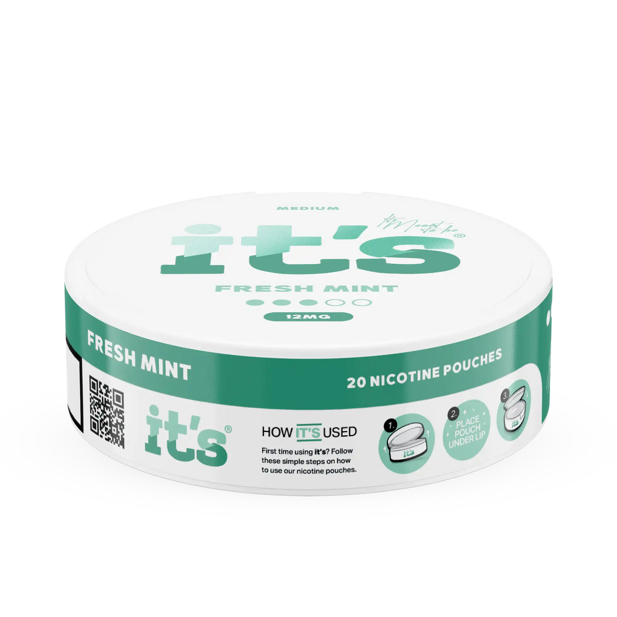 Side of the It’s Fresh Mint 12mg can, 20 slim tobacco-free nicotine pouches