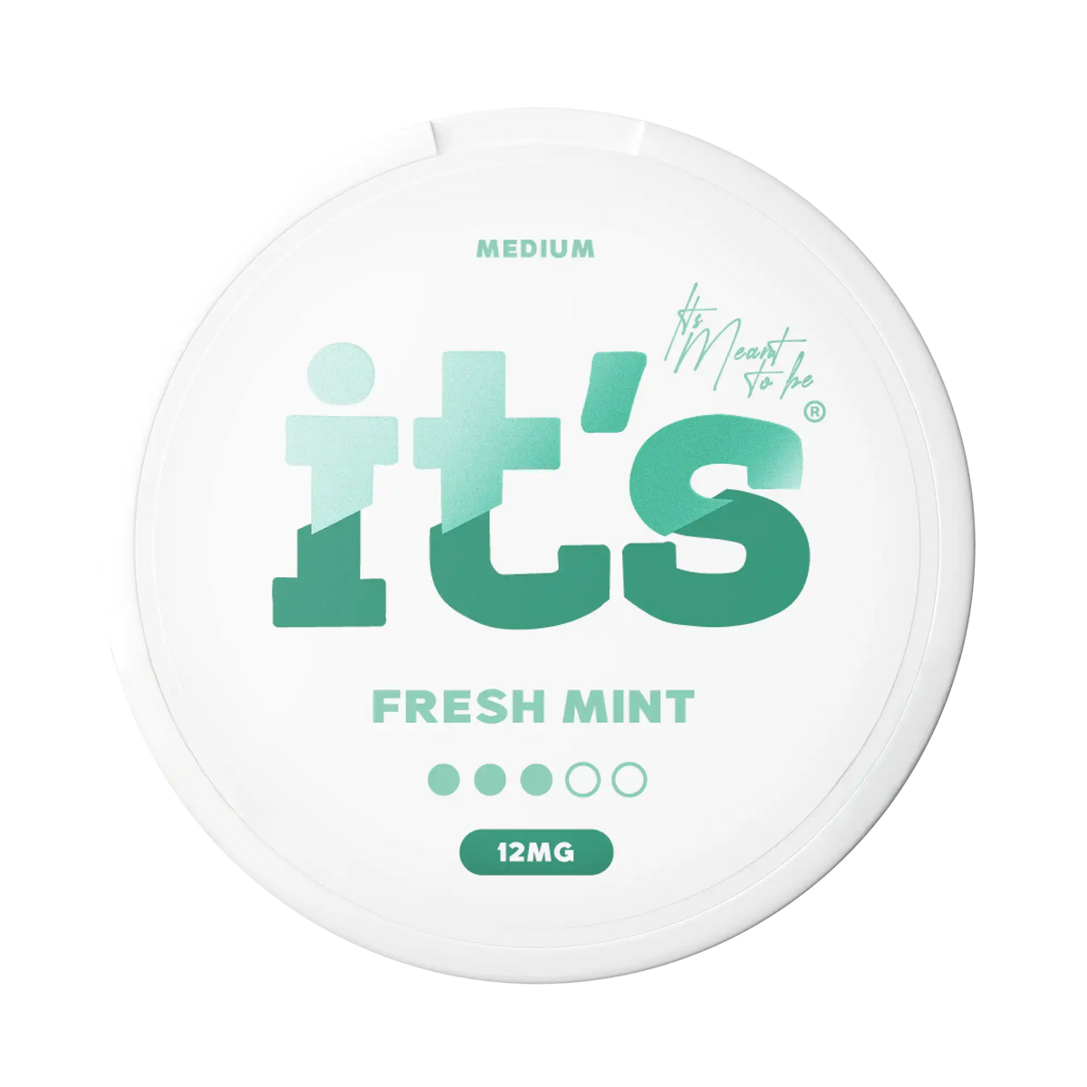 It’s Fresh Mint 12mg nicotine pouches UK, front of the can with the Medium strength label