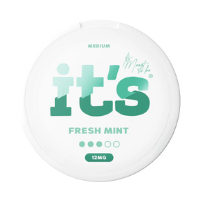 It’s Fresh Mint 12mg nicotine pouches UK, front of the can with the Medium strength label