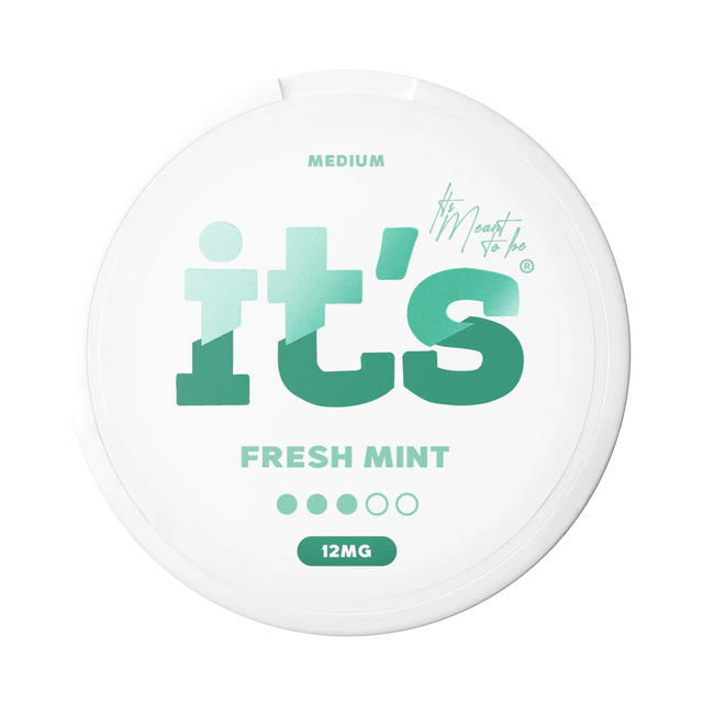 It’s Fresh Mint 12mg nicotine pouches UK, front of the can with the Medium strength label