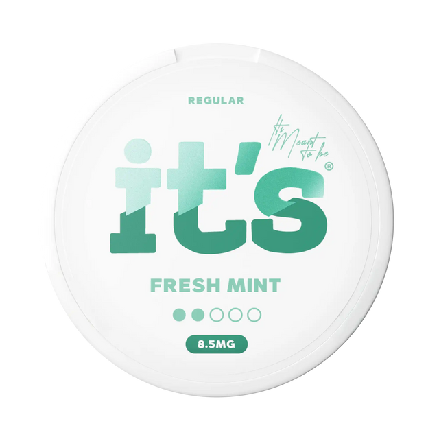 It’s Fresh Mint 8.5mg nicotine pouches UK, front of the can with the Regular strength label
