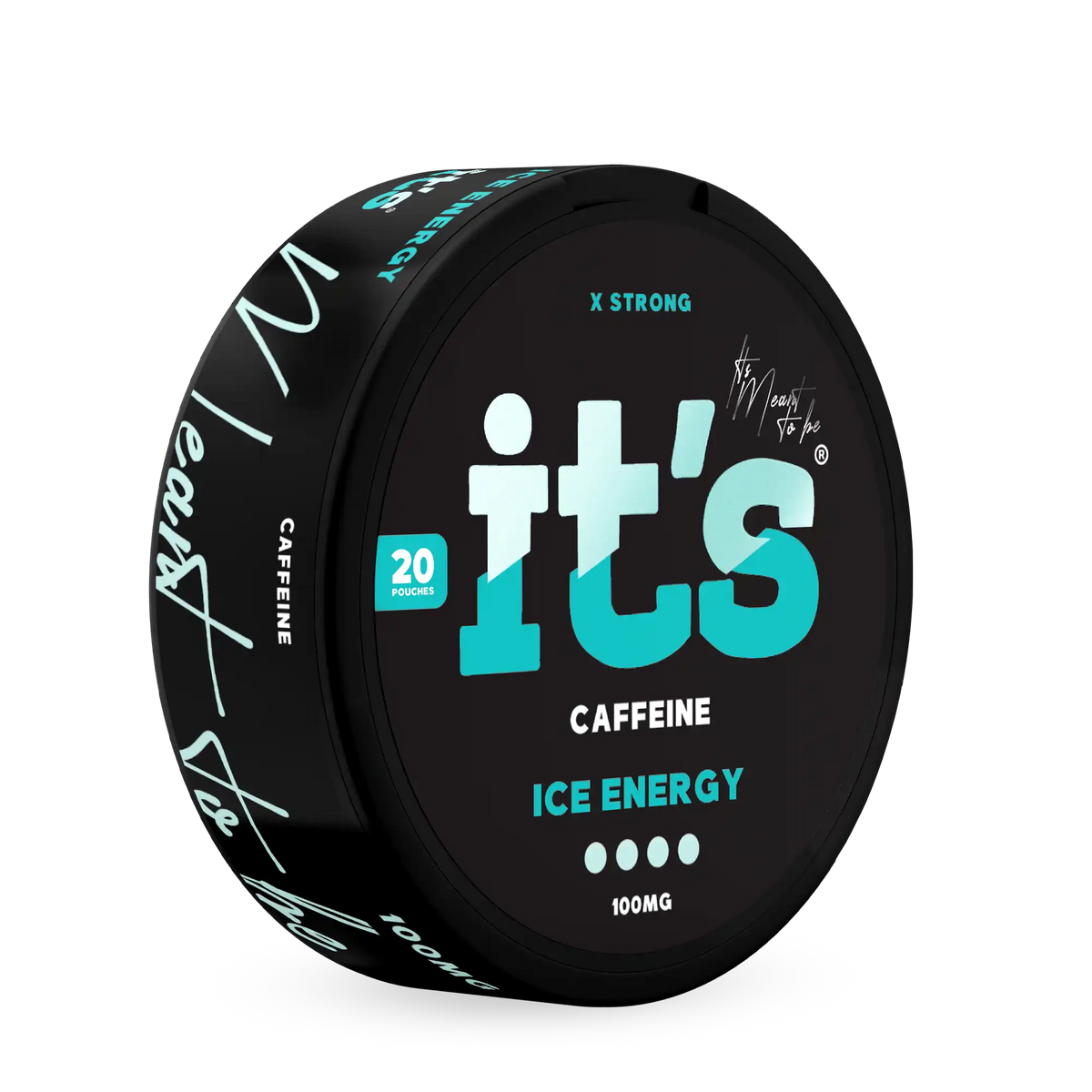 Tilted It’s Ice Energy 100mg caffeine can showing the Ice Energy flavour and 100mg per pouch