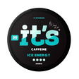 It’s Ice Energy 100mg caffeine pouches UK, front of the can with the X Strong 100mg caffeine label