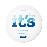 It’s Ice Mint 12mg nicotine pouches UK, front of the can with the Medium strength label