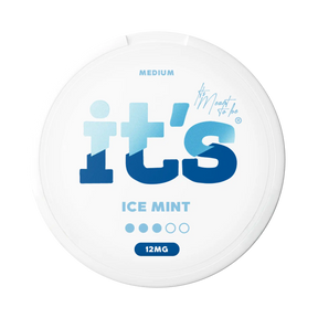 It’s Ice Mint 12mg nicotine pouches UK, front of the can with the Medium strength label