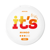 It’s Mango 12mg nicotine pouches UK, front of the can with the Medium strength label