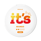 It’s Mango 8.5mg nicotine pouches UK, front of the can with the Regular strength label
