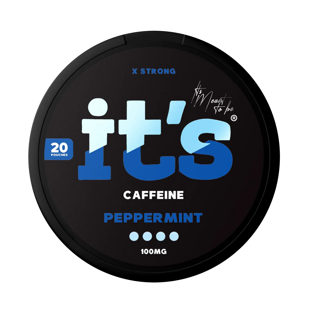 It’s Peppermint 100mg caffeine pouches UK, front of the can with the X Strong 100mg caffeine label