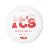 It’s Watermelon 8.5mg nicotine pouches UK, front of the can with the Regular strength label