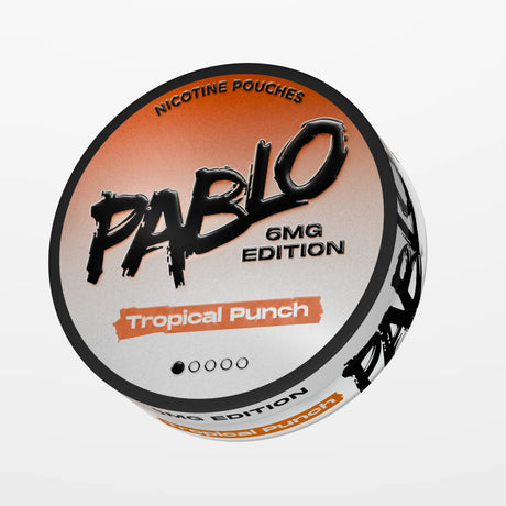 PABLO 6mg Edition Tropical Punch 6mg nicotine pouch can, a sweet, juicy mix of tropical fruits