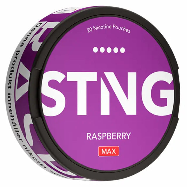 STNG Raspberry Max 50mg nicotine pouches UK £1.99 strong raspberry flavour
