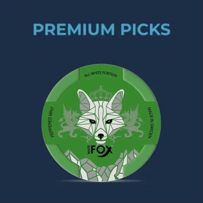 White Fox Peppermint 19mg nicotine pouches, strong mint flavour, tobacco free premium nicotine pouches